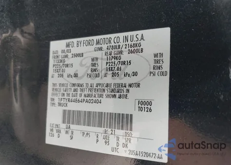 2004 Ford Ranger Xlt from USA, damaged, VIN 1FTYR44E64PA02404